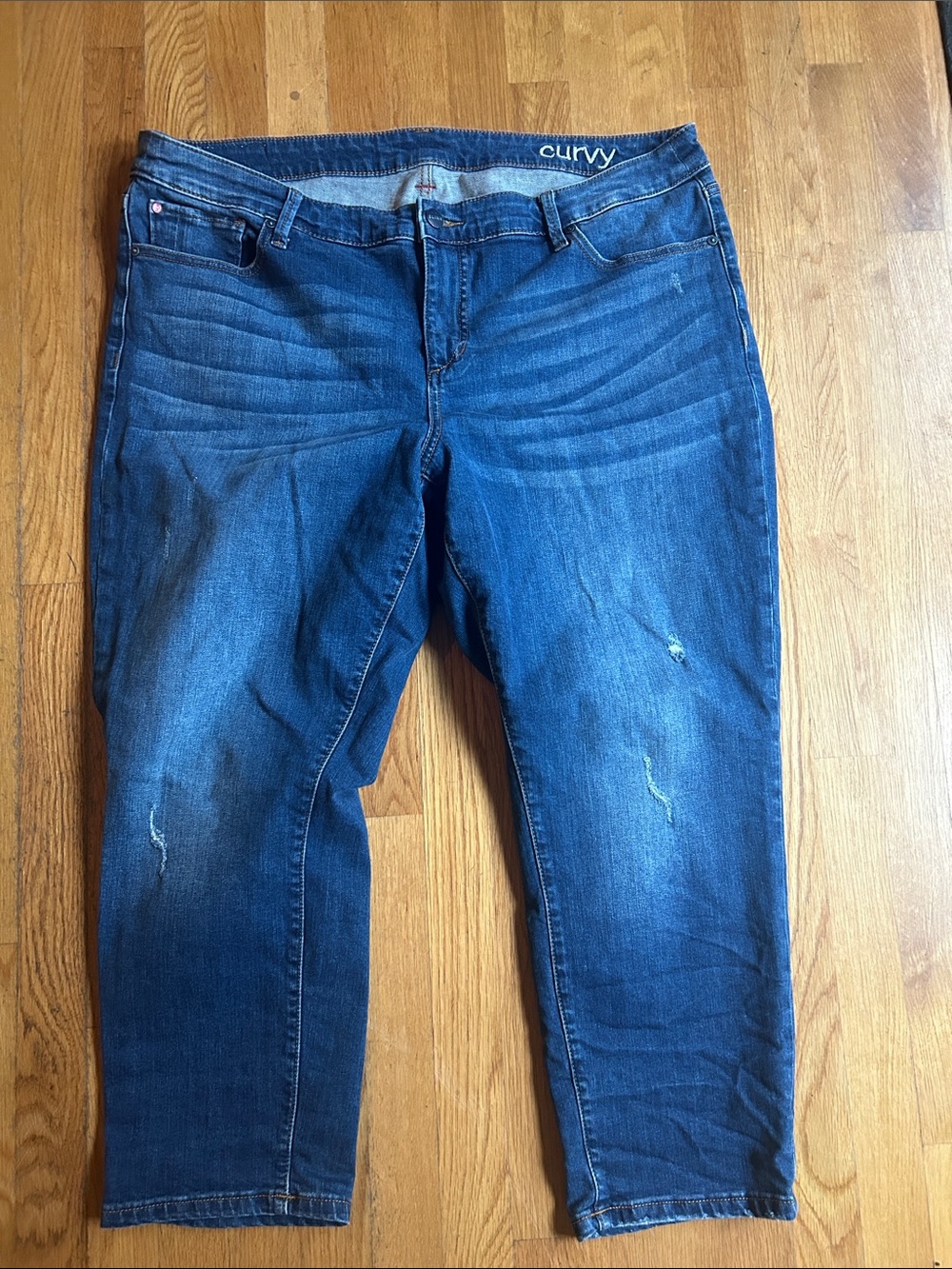 Slinky Brand Curvy Dark Blue Distressed Women's Jeans